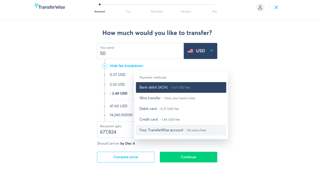 Transferwise Metode No fee